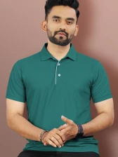 AUSK Checkered Men Polo Neck Green T-Shirt Size: M