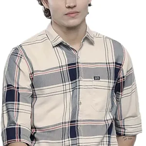 Peter England Men's Classic Checkered Formal Slim Fit Full Sleeve Shirt | Wonder Fabric | Cotton-Rich